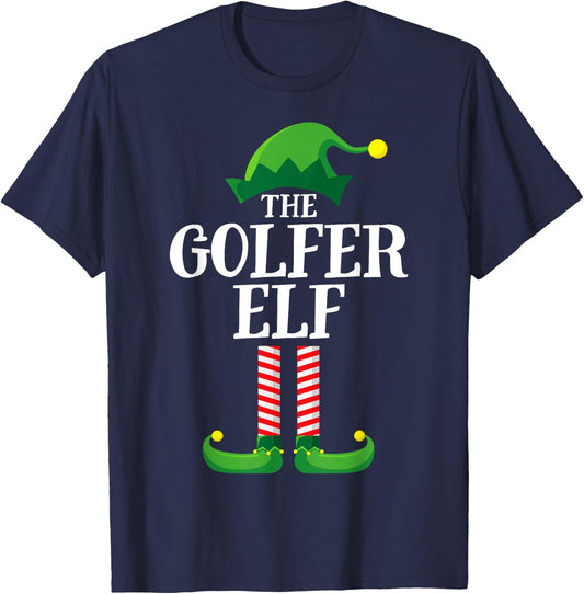 Golfer Elf Matching Family Group Christmas Party T-Shirt - T-Shirt | Navy