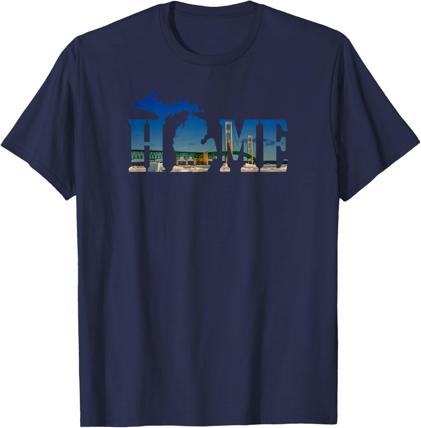 Michigan Home with the Mackinac Bridge T-Shirt - T-Shirt | Navy
