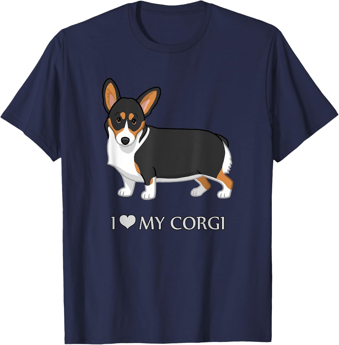 Black Tricolor I Love My Pembroke Corgi Dog Lovers Men Women Girls Kids T-Shirt - T-Shirt | Navy