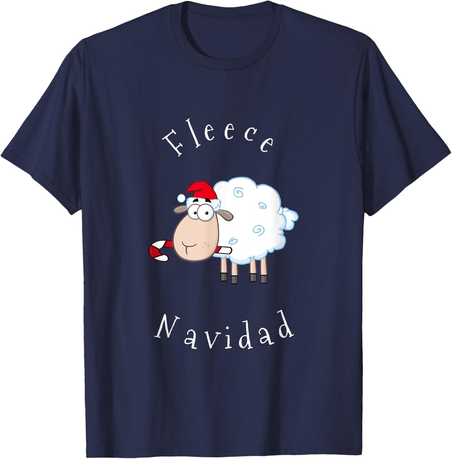 Fleece Navidad Sheep Lamb Santa Hat Candy Cane Christmas T-Shirt - T-Shirt | Navy