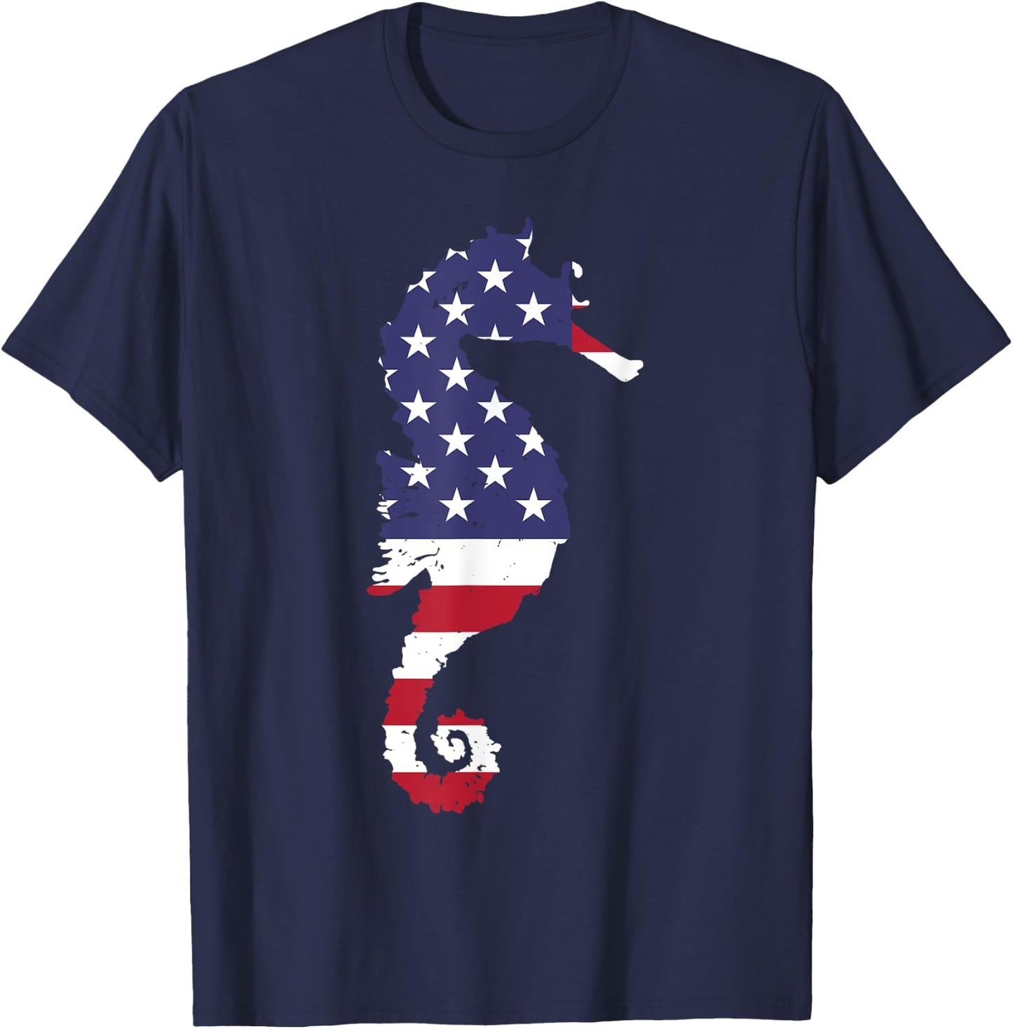 Seahorse USA Flag Patriotic 4th Of July Gift T-Shirt - T-Shirt | Navy