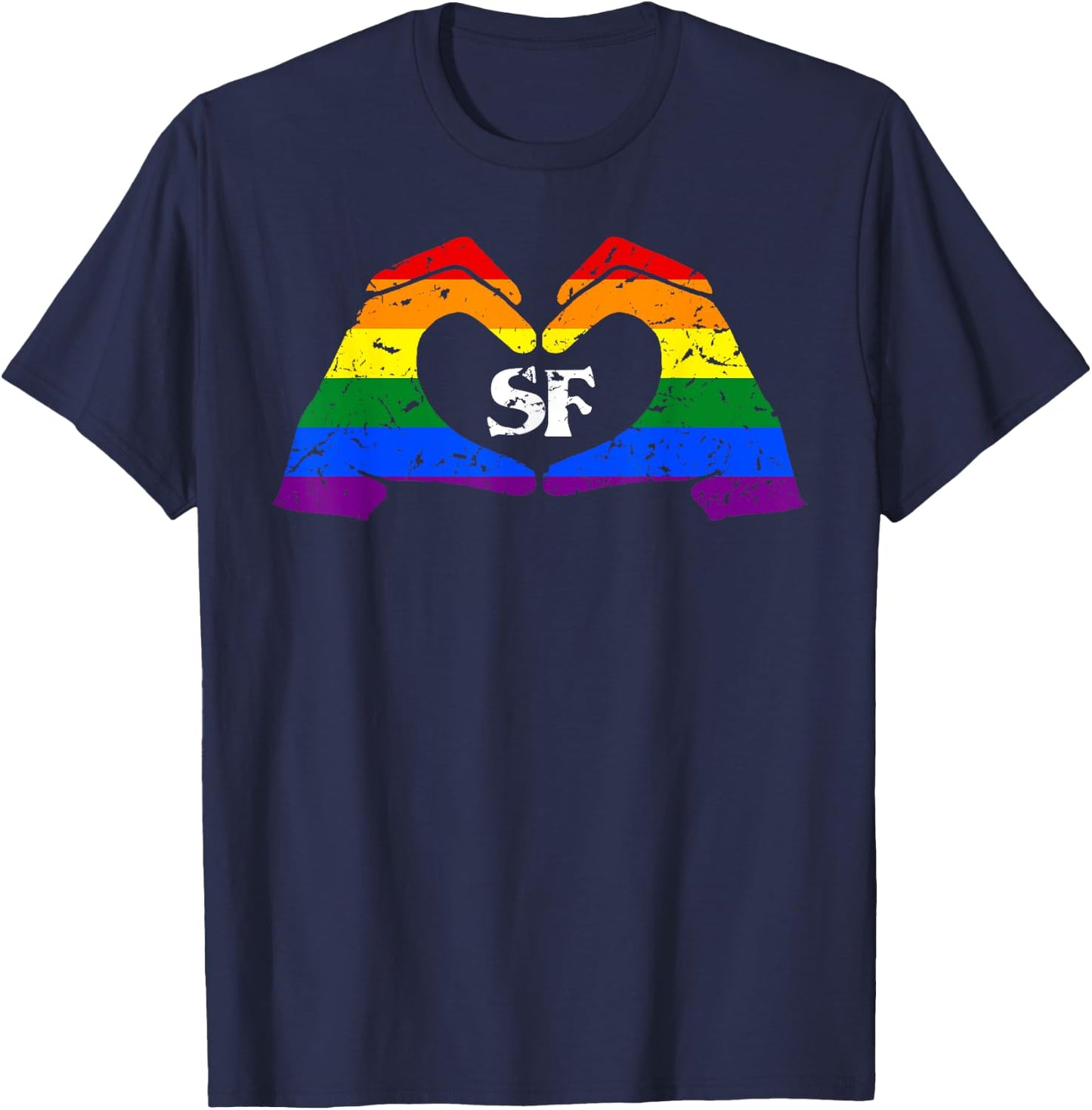 Gay Pride SF Rainbow Hands Heart | San Francisco Pride T-Shirt - T-Shirt | Navy