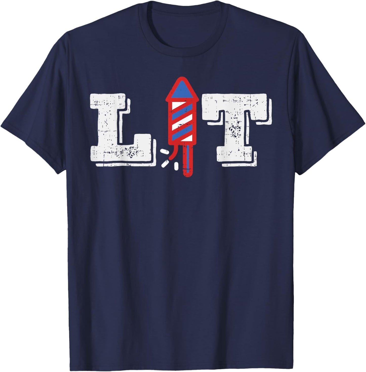 Lit Funny Fireworks 4th Of July Party US American Pride Gift T-Shirt - T-Shirt | Navy