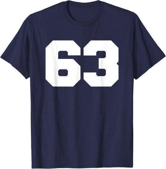 Number 63 Sports Jersey Player #63 Fan FRONT Print Varsity T-Shirt - T-Shirt | Navy