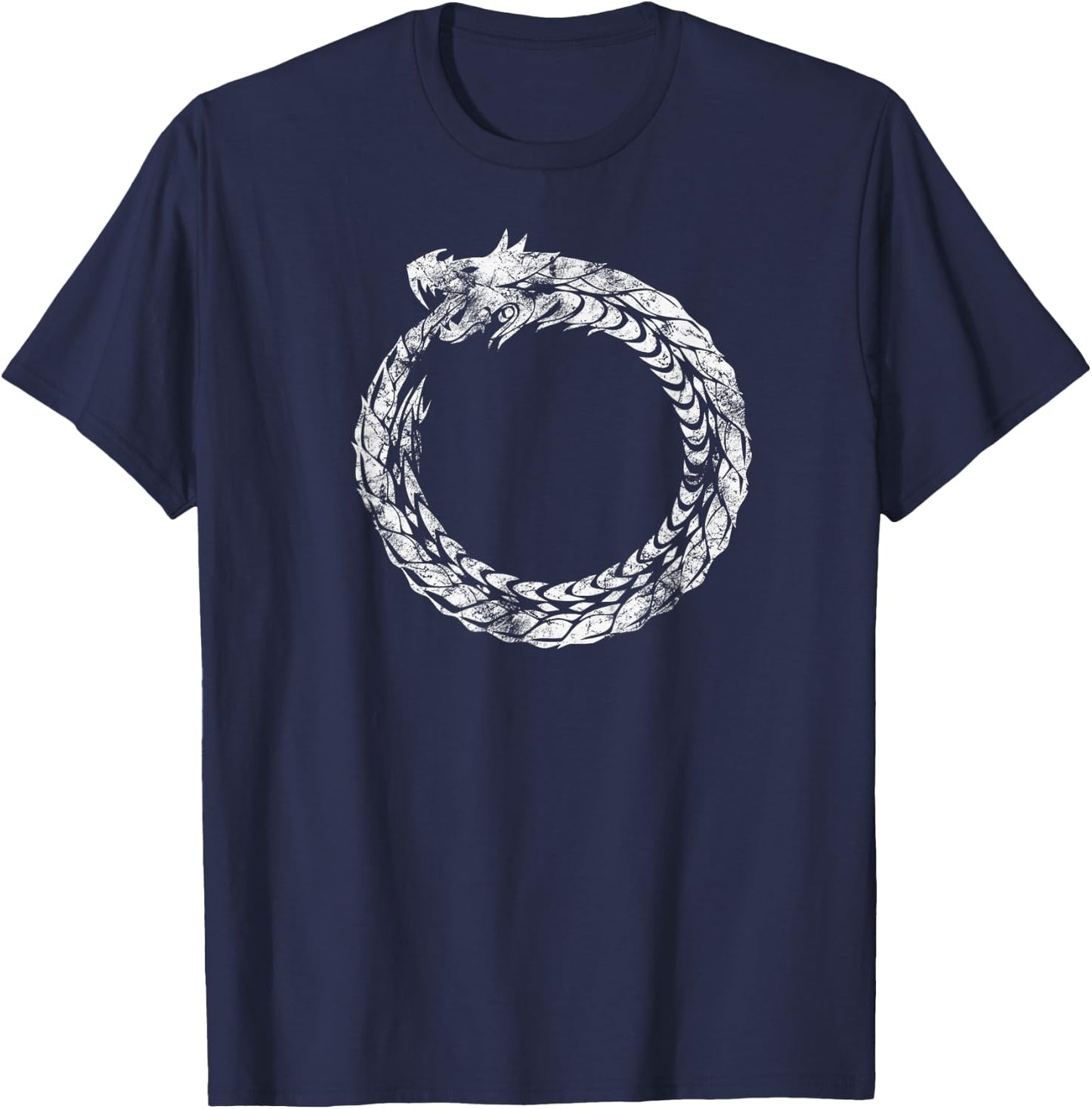 Gothic Medieval Ouroboros Snake Eating Itself White Novelty T-Shirt - T-Shirt | Navy