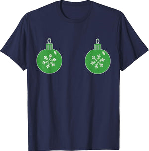 Christmas Ornament Boobs Green| Funny Sexy Holiday Shirt T-Shirt - T-Shirt | Navy