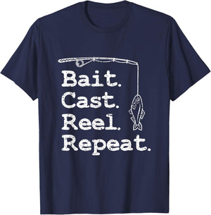 Bait Cast Reel Repeat Fishing T-Shirt - T-Shirt | Navy