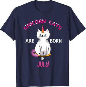 Unicorn Cats are Born in July Shirt - Birthday Shirt Gift T-Shirt - T-Shirt | Navy