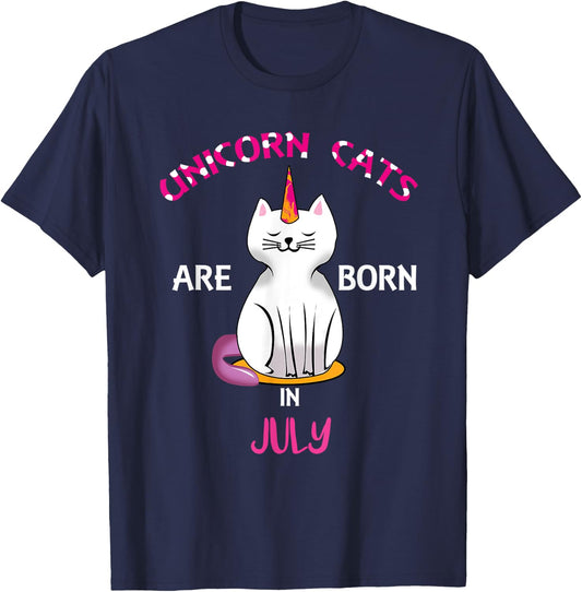 Unicorn Cats are Born in July Shirt - Birthday Shirt Gift T-Shirt - T-Shirt | Navy