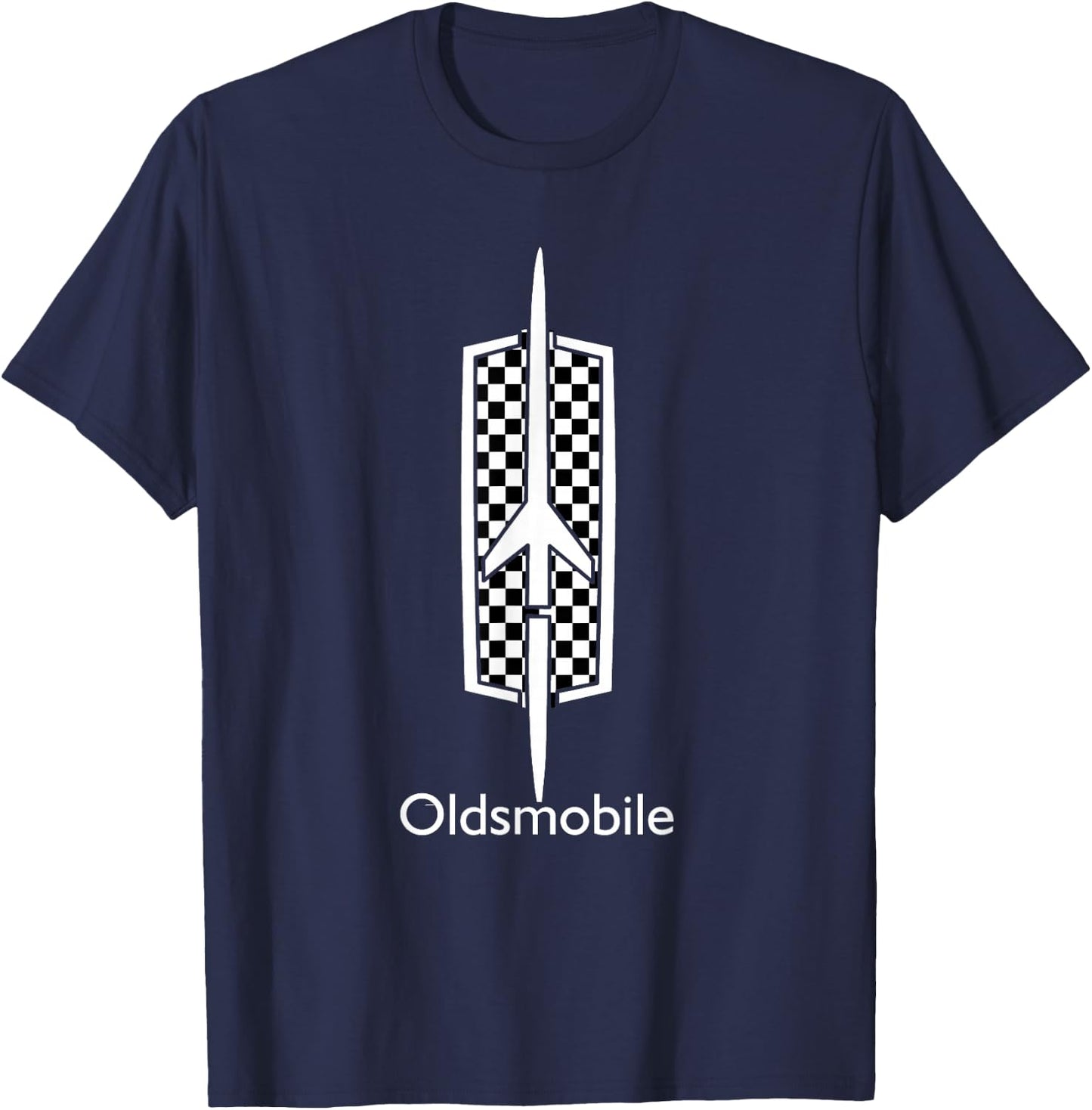 Classic Car Show Vintage Oldsmobile Checkered Rocket Logo T-Shirt - T-Shirt | Navy