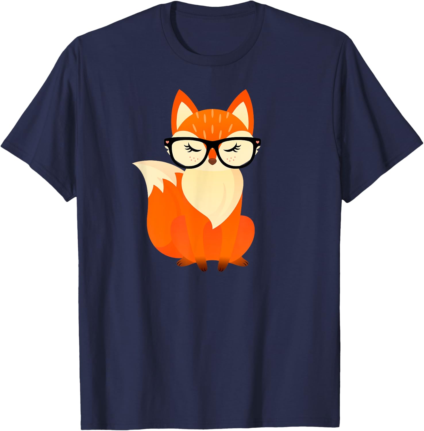 Cute Geek Fox With Glasses T-Shirt - T-Shirt | Navy