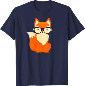 Cute Geek Fox With Glasses T-Shirt - T-Shirt | Navy