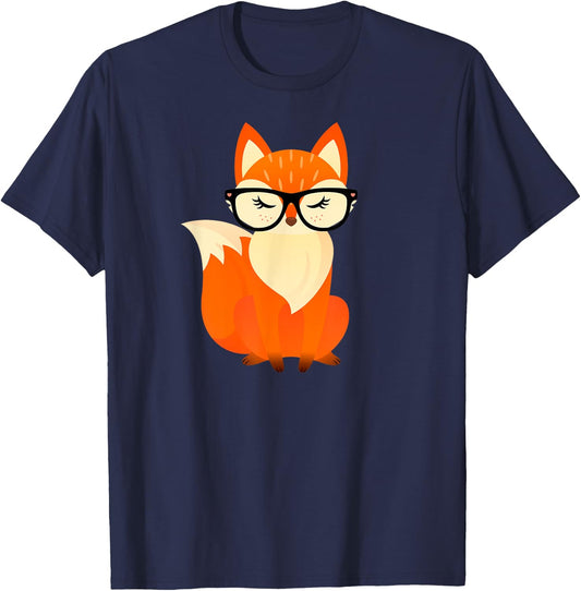 Cute Geek Fox With Glasses T-Shirt - T-Shirt | Navy