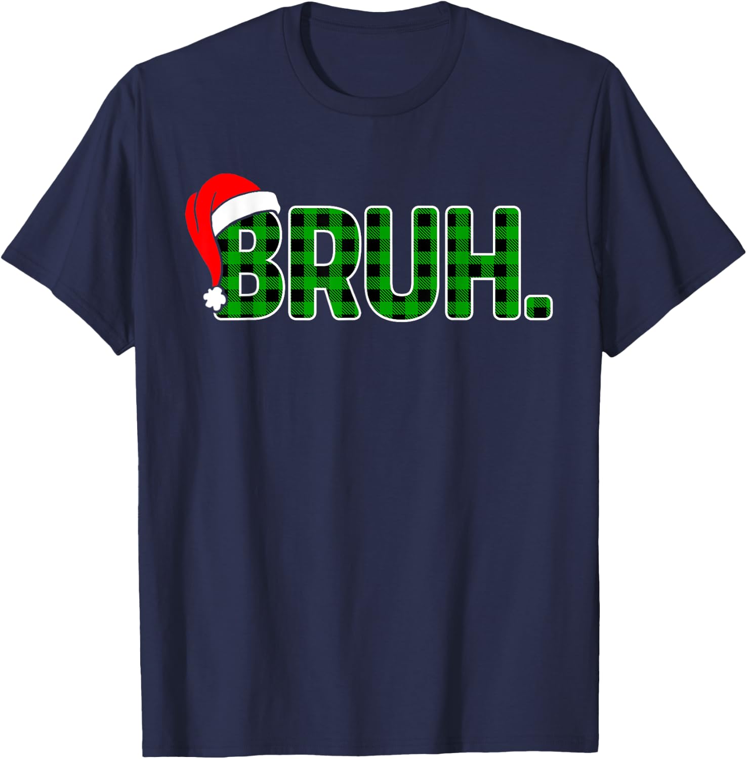 Bruh Funny Christmas Plaid Teens Boys Kids Xmas Pajamas T-Shirt - T-Shirt | Navy