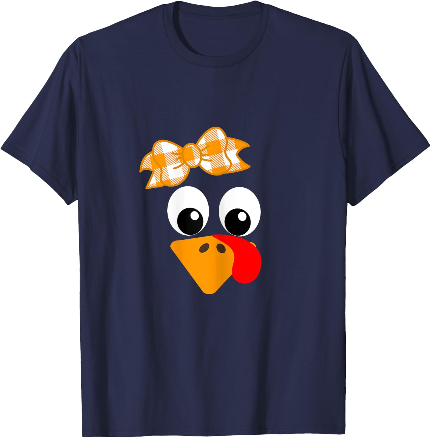 Turkey Face Orange Plaid Ribbon Funny Running Gift Trot T-Shirt - T-Shirt | Navy