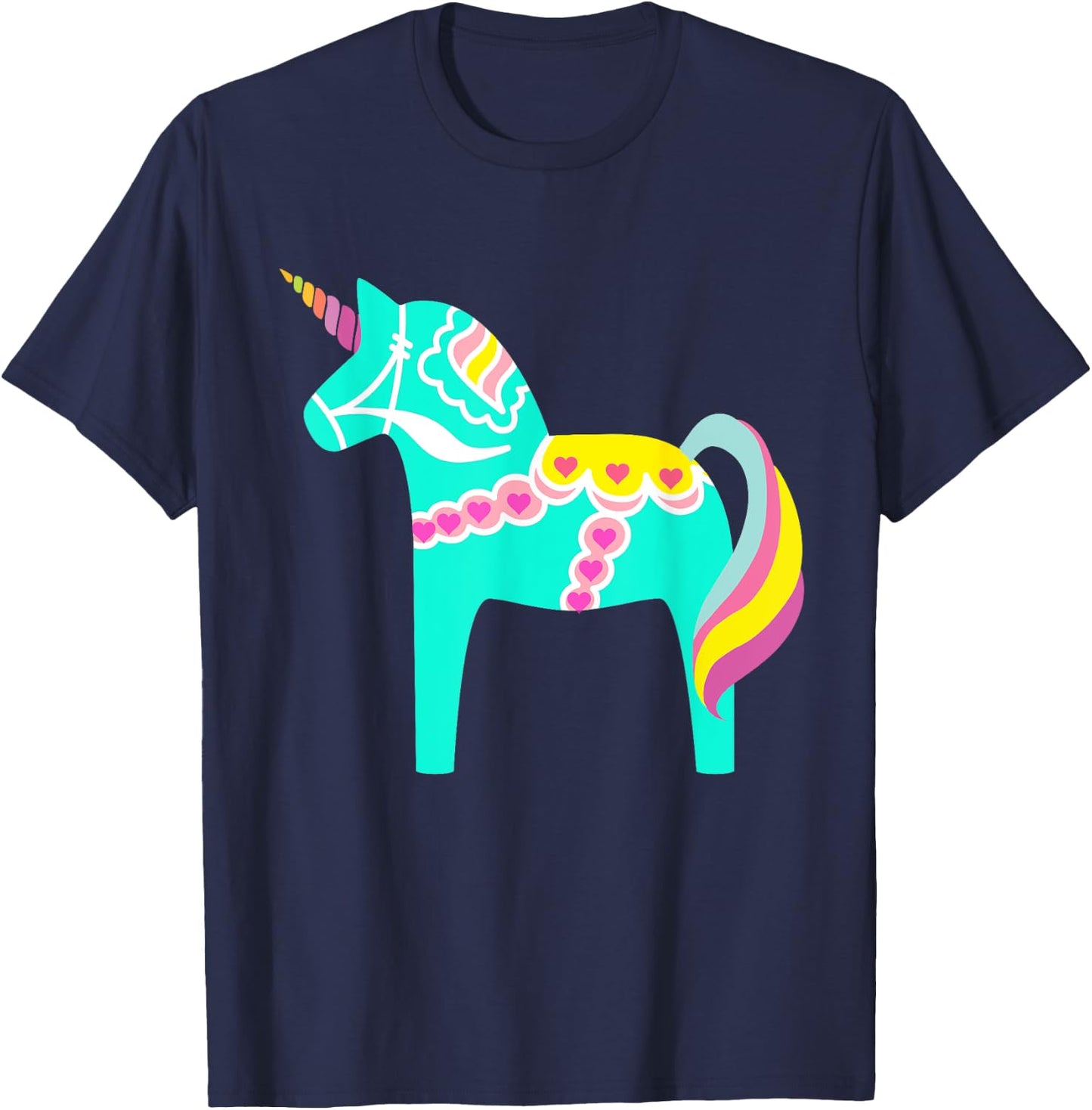 Dala Horse Unicorn Swedish Horse Nordic Pastel Green T-Shirt - T-Shirt | Navy