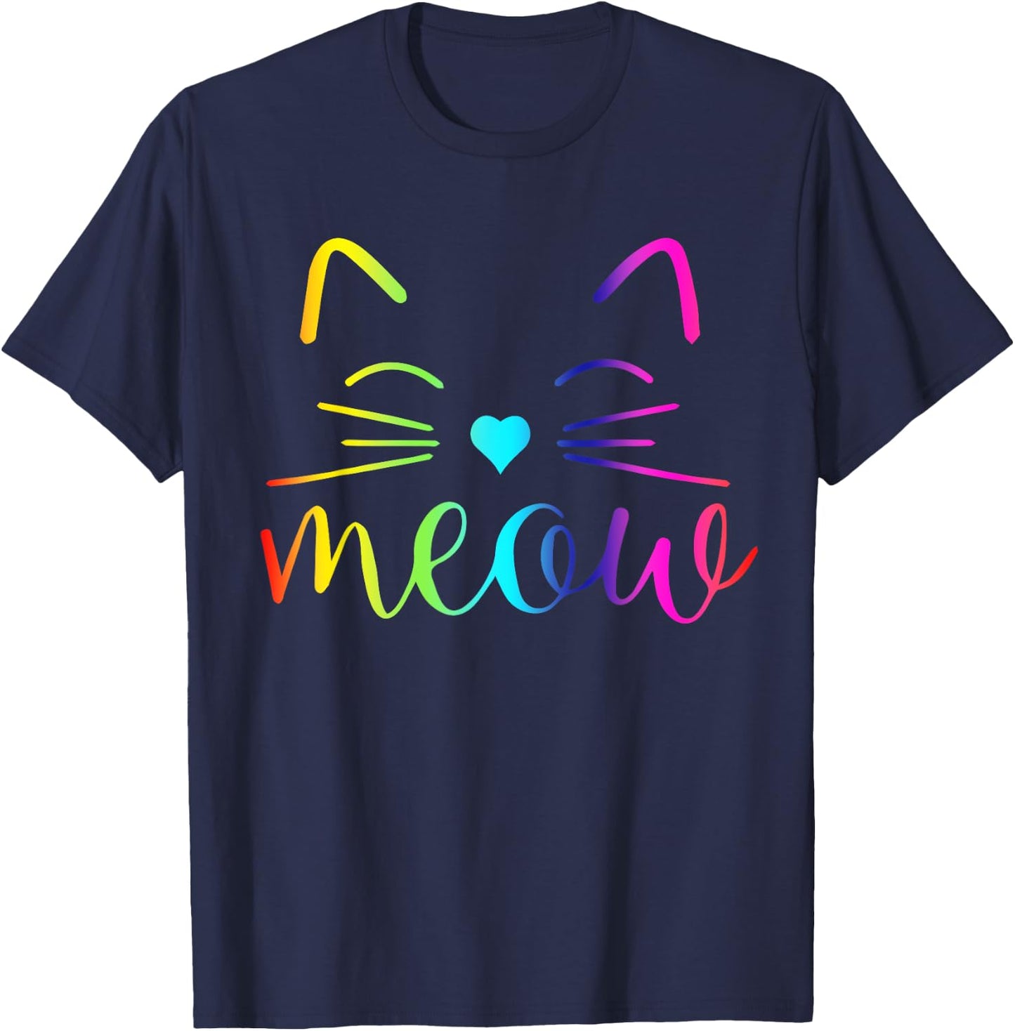 Meow Cute Cat Face Funny Quote for Cat fans Women Girls Kids T-Shirt - T-Shirt | Navy