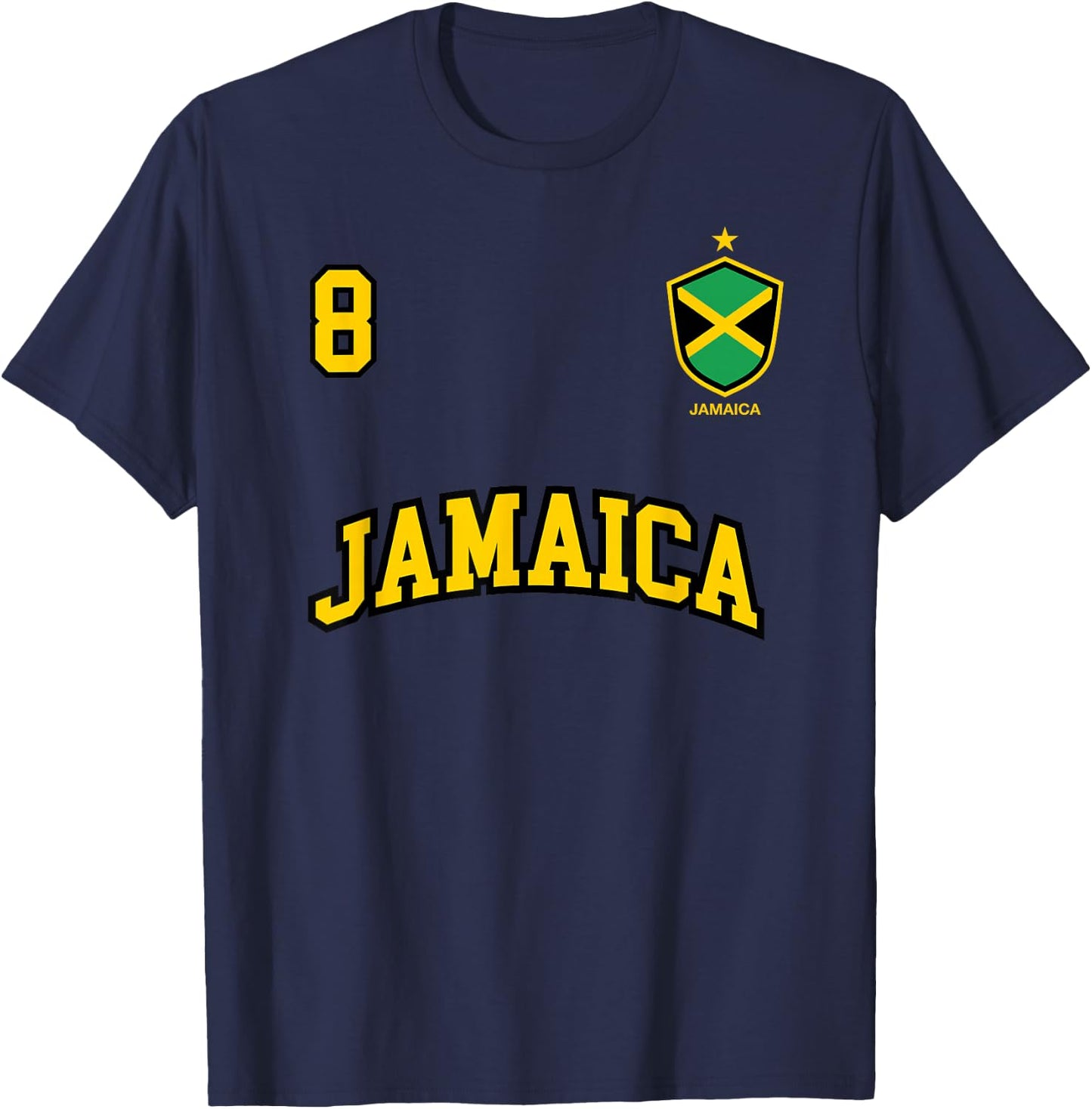 Jamaica Shirt Number 8 Soccer Team Sports Jamaican Flag T-Shirt - T-Shirt | Navy