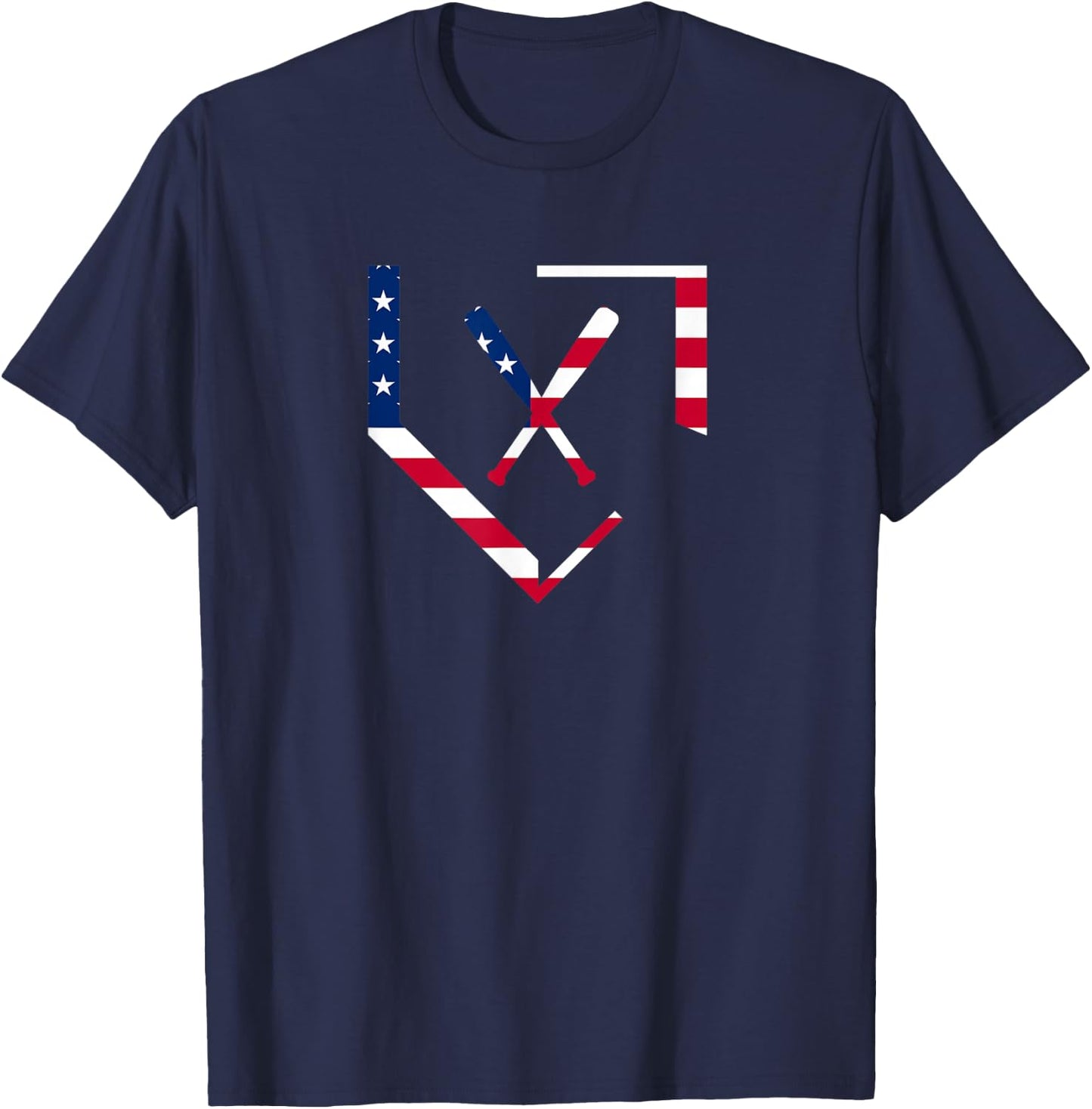 Stars and Stripes Home Plate Baseball Bats American Flag USA T-Shirt - T-Shirt | Navy