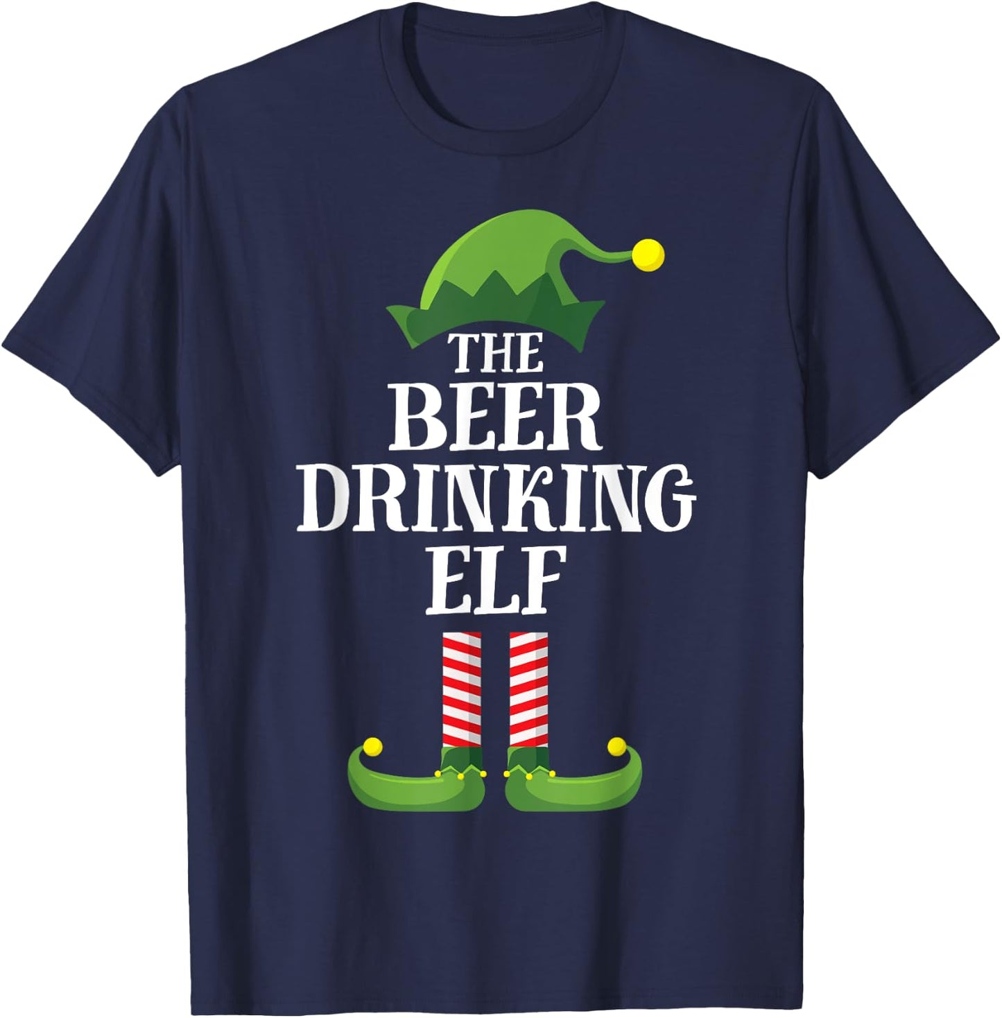 Beer Drinking Elf Matching Family Group Christmas Party PJ T-Shirt - T-Shirt | Navy