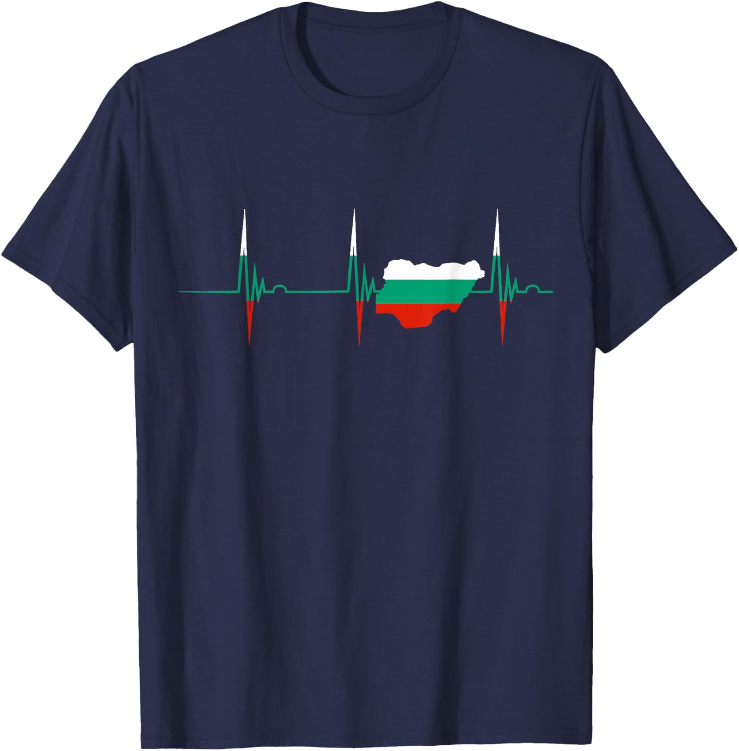 Bulgaria Flag Map Bulgarian Roots Heartbeat EKG Pulse T-Shirt - T-Shirt | Navy