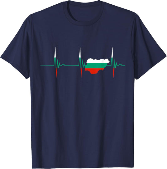 Bulgaria Flag Map Bulgarian Roots Heartbeat EKG Pulse T-Shirt - T-Shirt | Navy