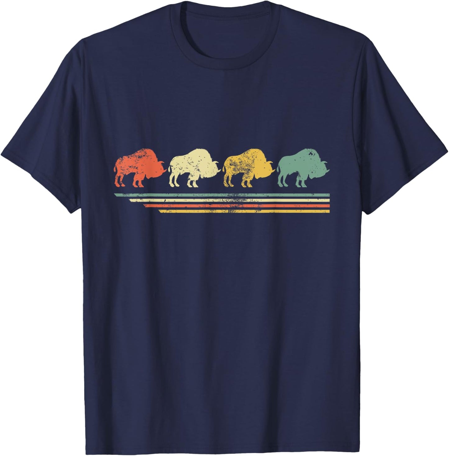 Retro Vintage Bison Lover Animal Gift Father Day T-Shirt - T-Shirt | Navy