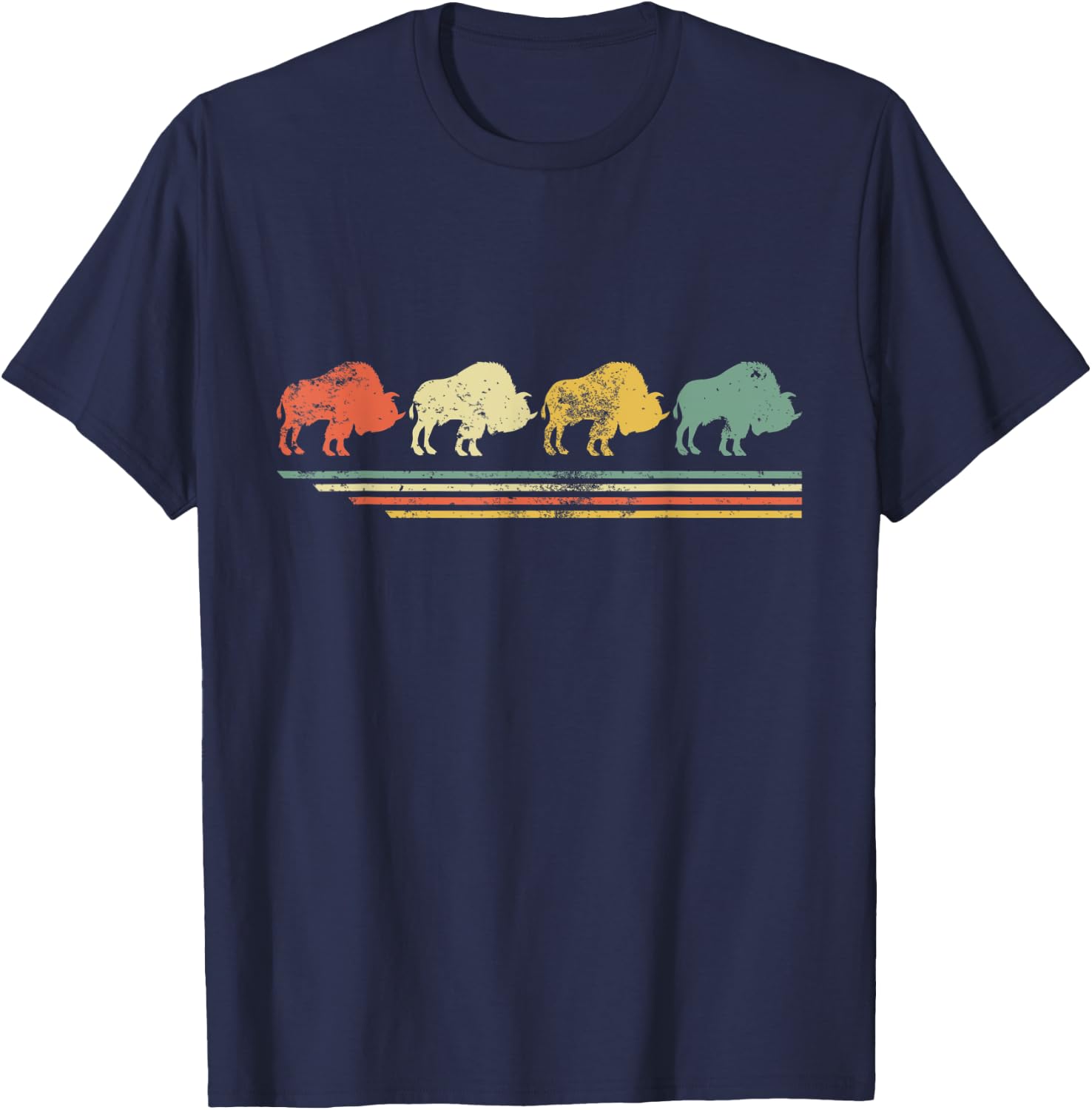 Retro Vintage Bison Lover Animal Gift Father Day T-Shirt - T-Shirt | Navy