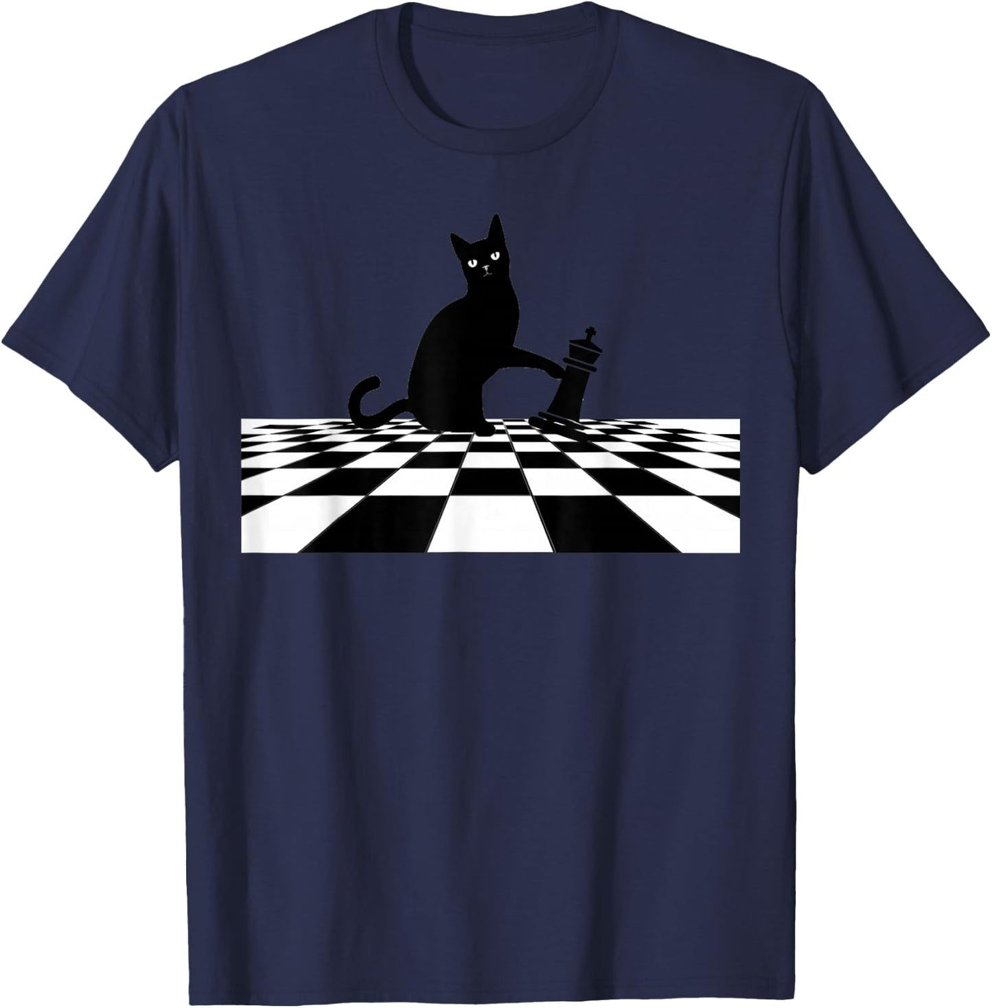 Ornery Cat Tipping Chess Piece Checkmate T-Shirt - T-Shirt | Navy