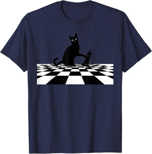 Ornery Cat Tipping Chess Piece Checkmate T-Shirt - T-Shirt | Navy