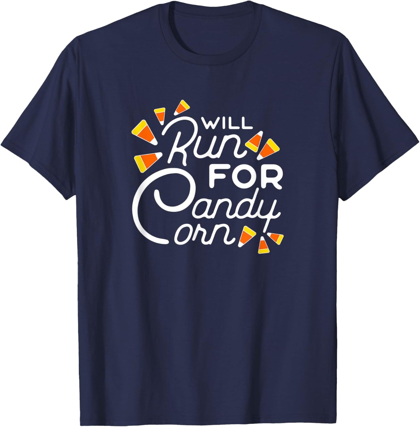 Will Run for Candy Corn Marathon Halloween Funny Running T-Shirt - T-Shirt | Navy