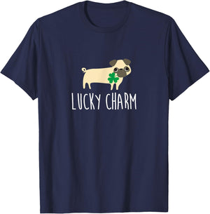 St Patricks Day Pug Shirt, Lucky Charm Dog Gift Women T-Shirt - T-Shirt | Navy