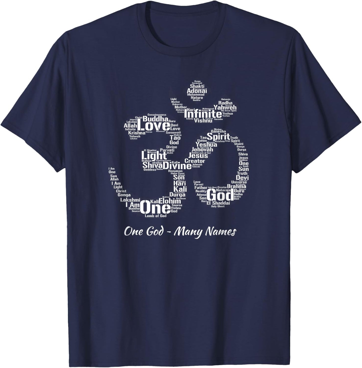 Names of God in Om Symbol Yoga Inspired Aum T-Shirt - T-Shirt | Navy