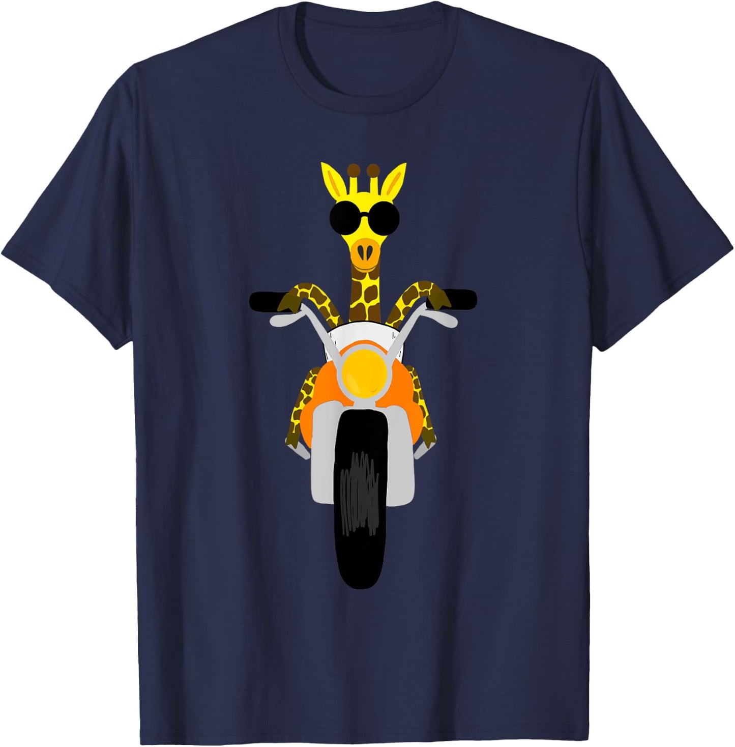SouthernDesignTees Fun Giraffe Riding Motorcycle T-Shirt - T-Shirt | Navy