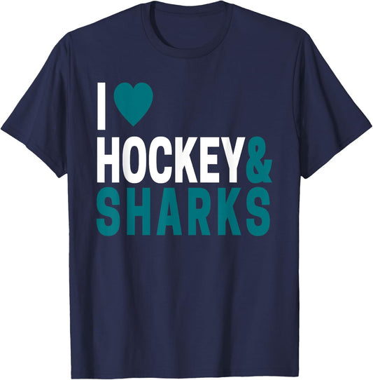 I Love Hockey & Sharks Joke For Hockey Lovers T-Shirt - T-Shirt | Navy