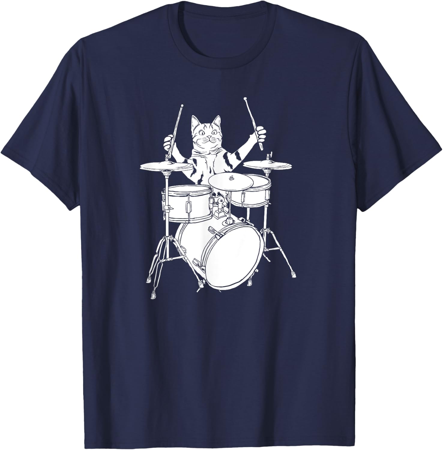 Funny Cat Playing Drums Drum Kit T-Shirt - T-Shirt | Navy