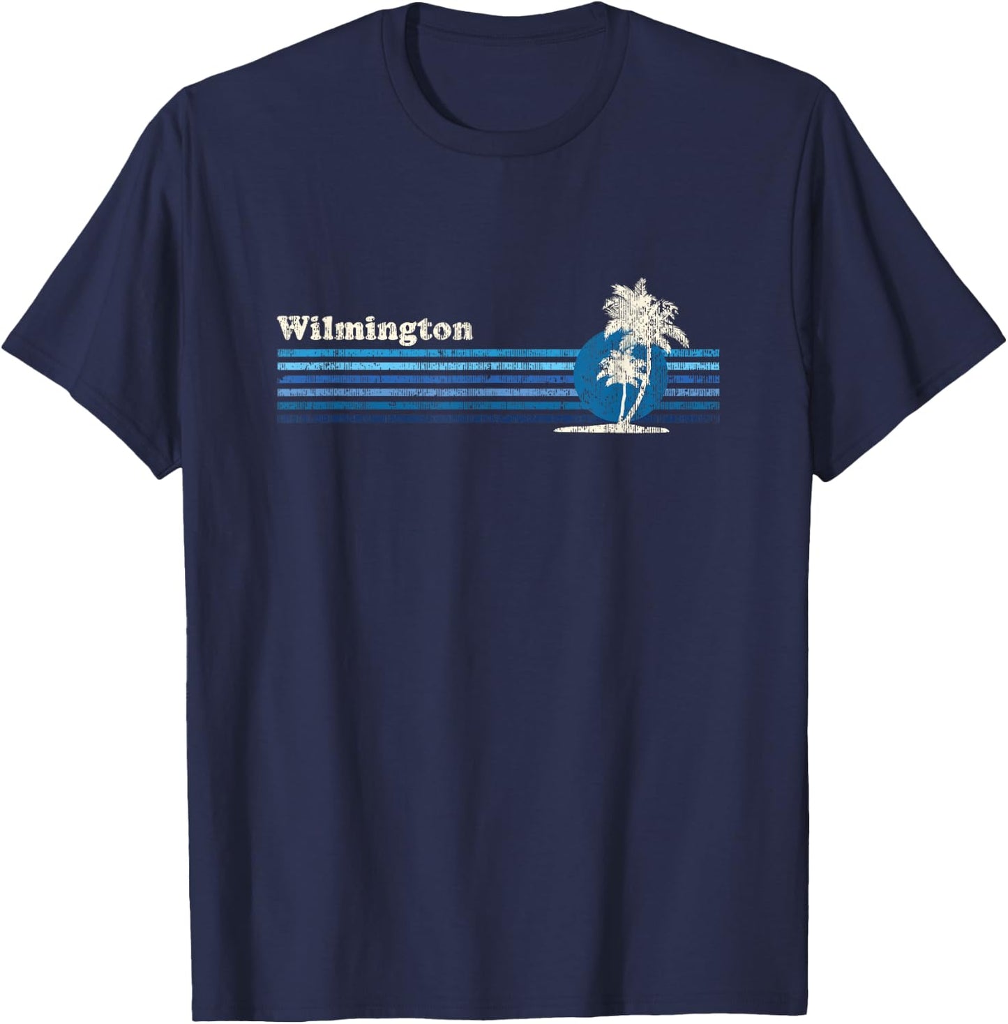 Wilmington NC Vintage 80s Palm Trees Sunset T-Shirt - T-Shirt | Navy