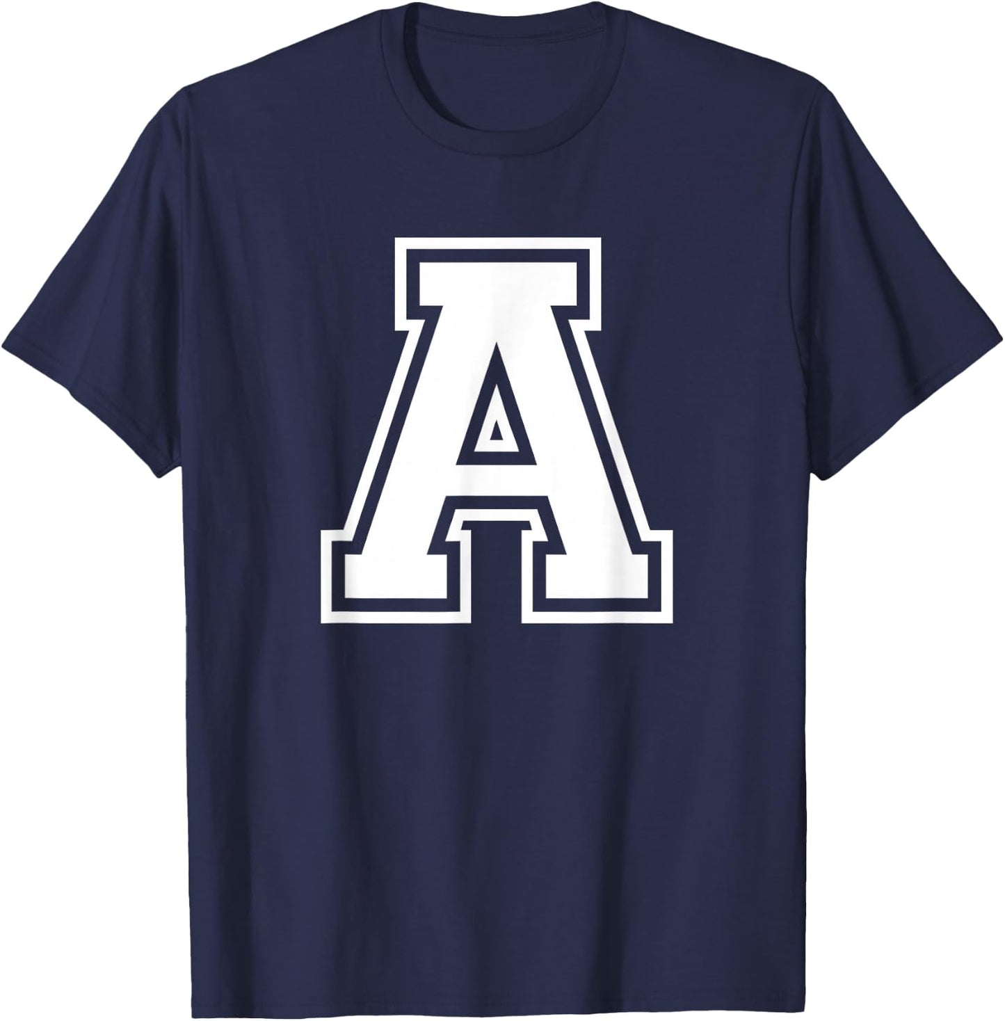 Letter A Name Initial Varsity Alphabet Monogram T-Shirt - T-Shirt | Navy