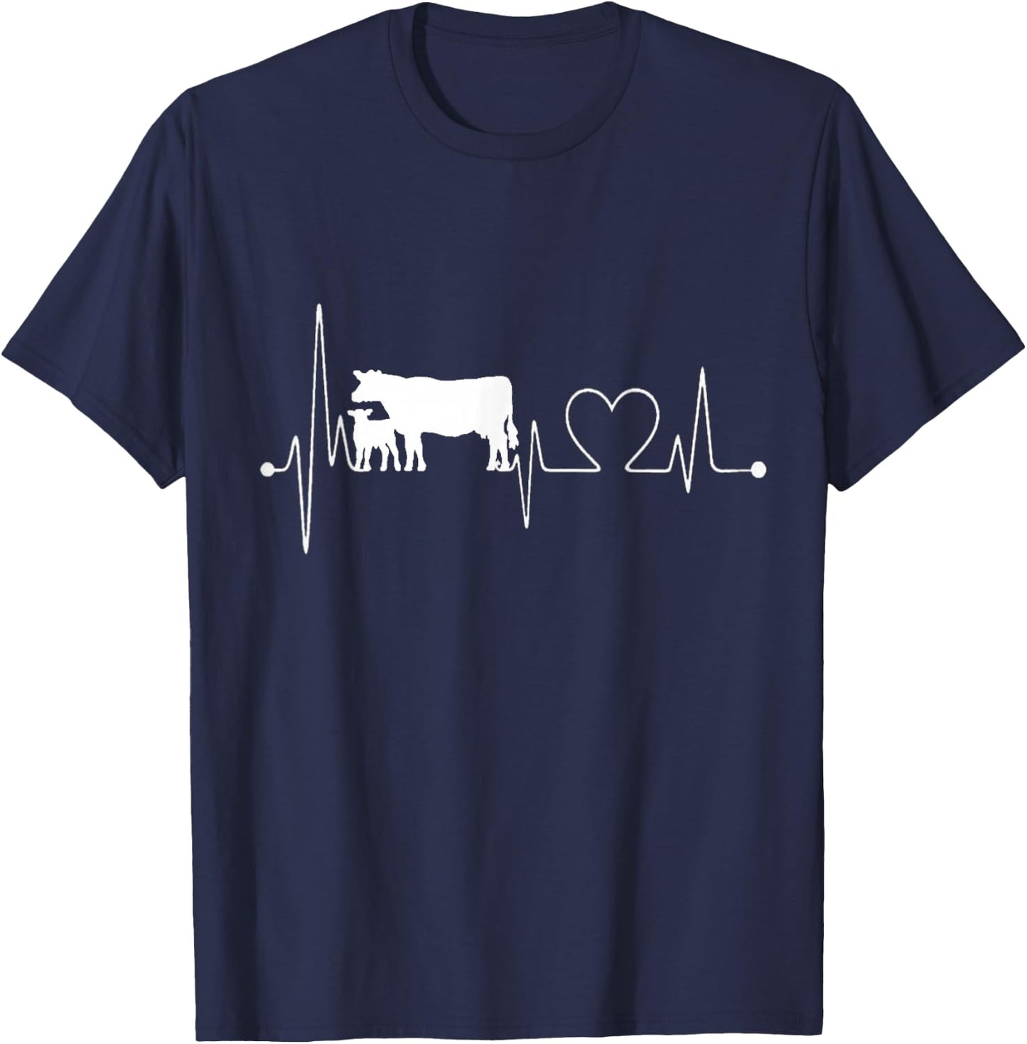 Cow Heartbeat Funny I Love My Cow Valve EKG T-Shirt - T-Shirt | Navy