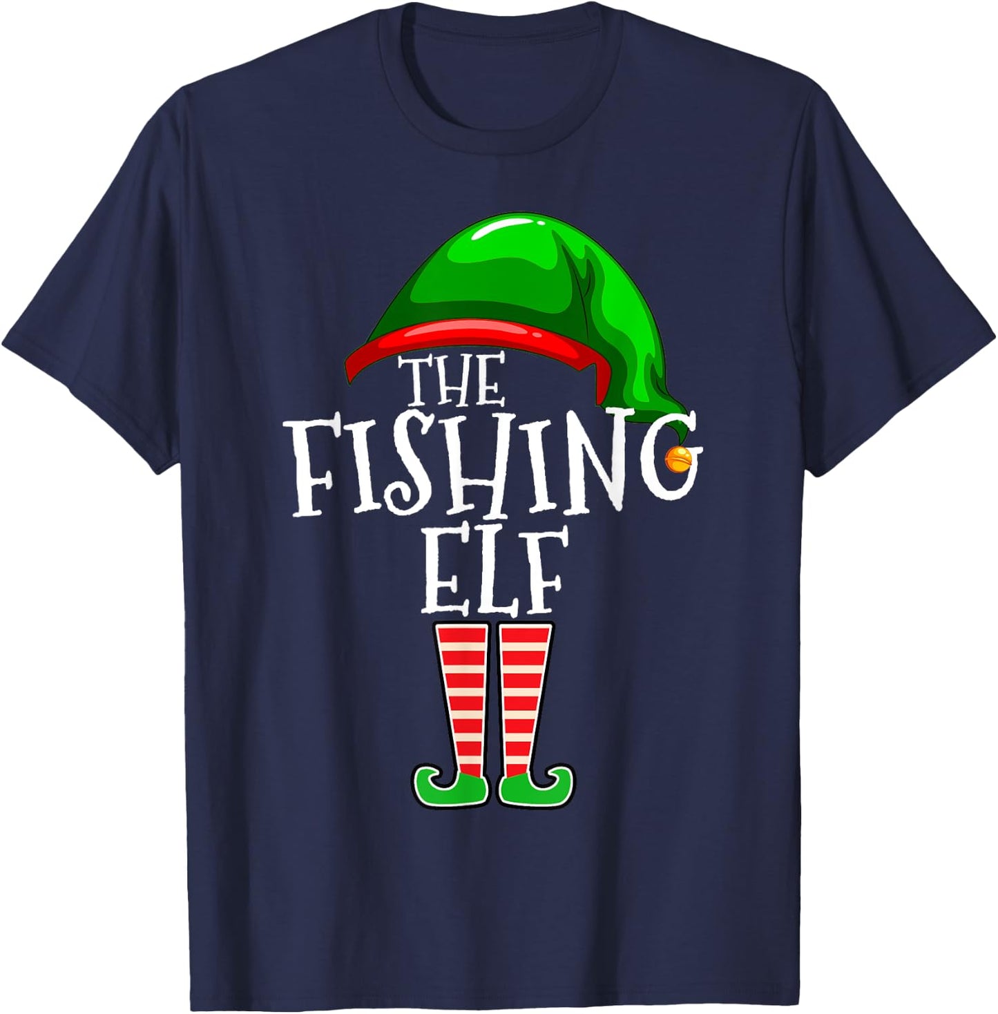 Fishing Elf Family Matching Group Christmas Gift Dad Pops T-Shirt - T-Shirt | Navy