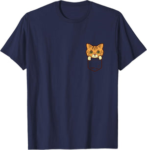 Pocket Cat Cute Kitten Face Pet Lover Owner Men Women Gift T-Shirt - T-Shirt | Navy