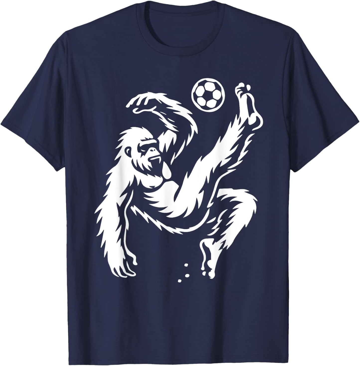 Funny Bigfoot Playing Soccer, Sasquatch Bicycle Kick Soccer T-Shirt - T-Shirt | Navy