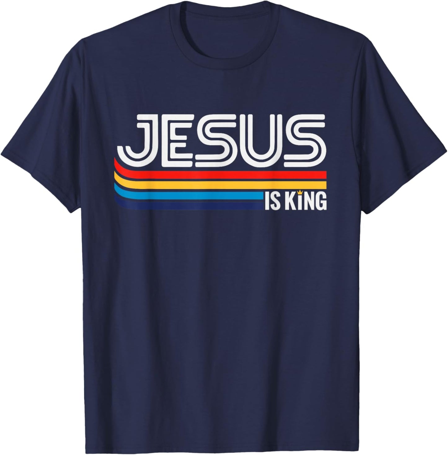 Jesus is King Retro Vintage Christian Shirt T-Shirt - T-Shirt | Navy