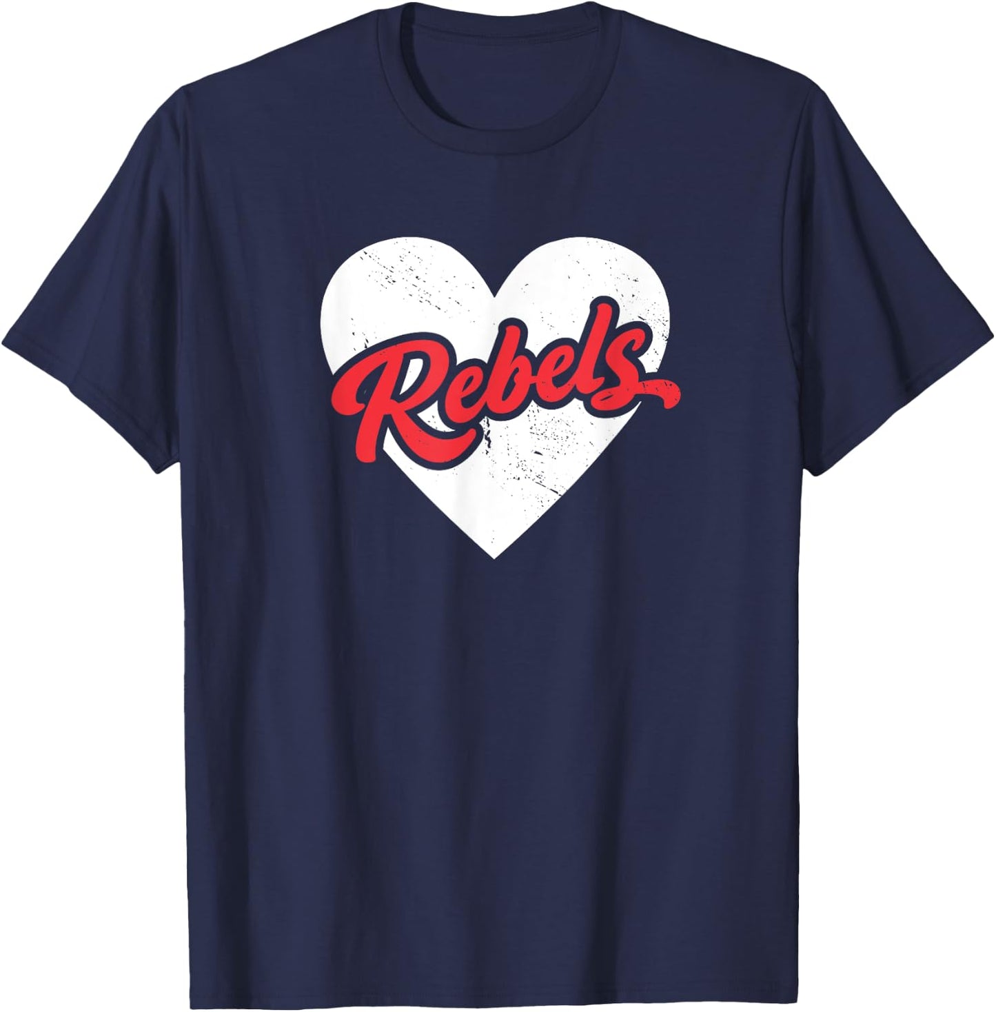Vintage Rebels High School Go Rebels Pride Heart T-Shirt - T-Shirt | Navy