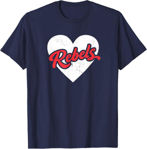 Vintage Rebels High School Go Rebels Pride Heart T-Shirt - T-Shirt | Navy