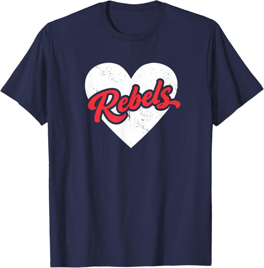 Vintage Rebels High School Go Rebels Pride Heart T-Shirt - T-Shirt | Navy