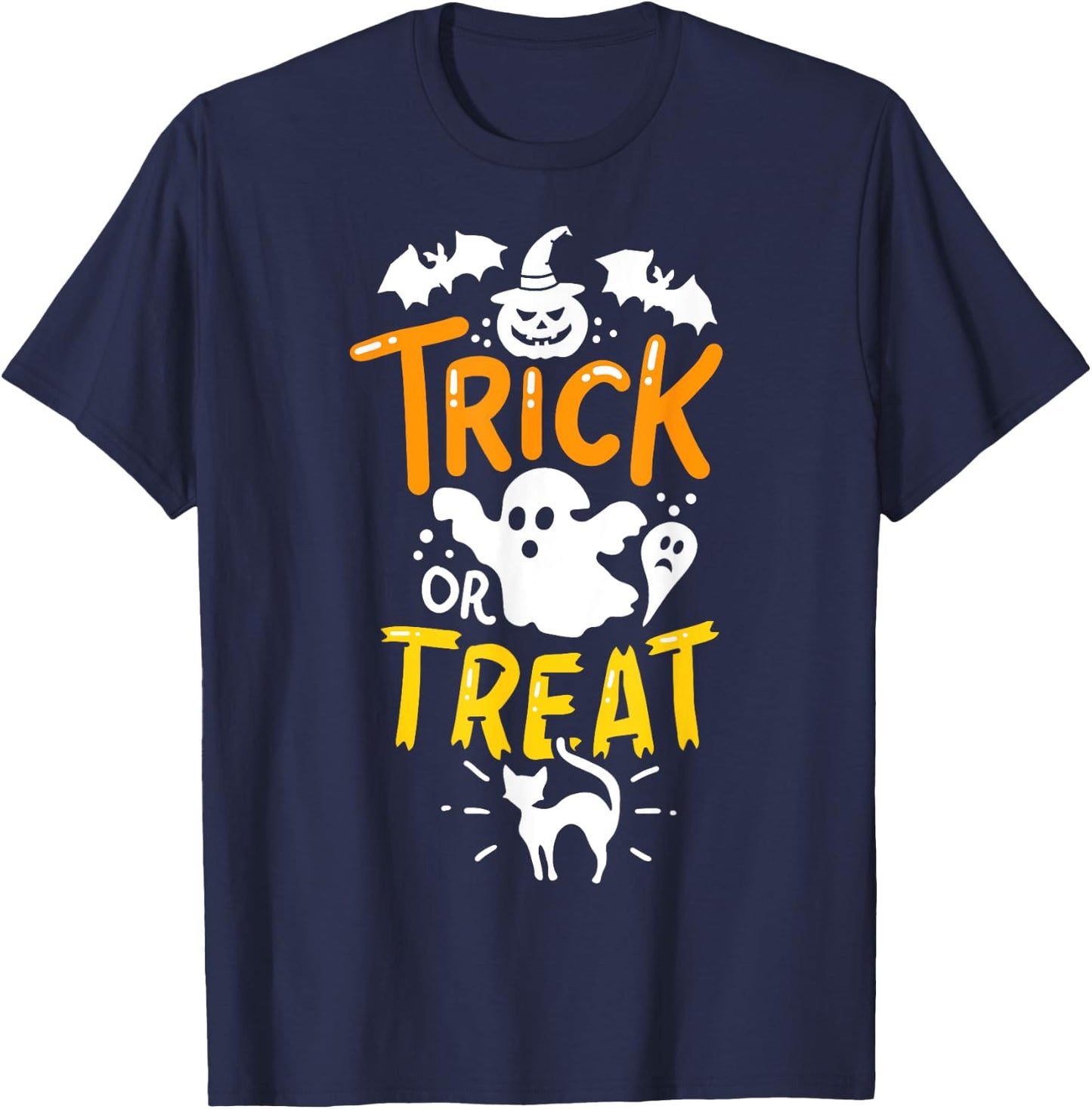 Happy Halloween Shirt Trick Or Treat Party Ghost Bat T-Shirt - T-Shirt | Navy