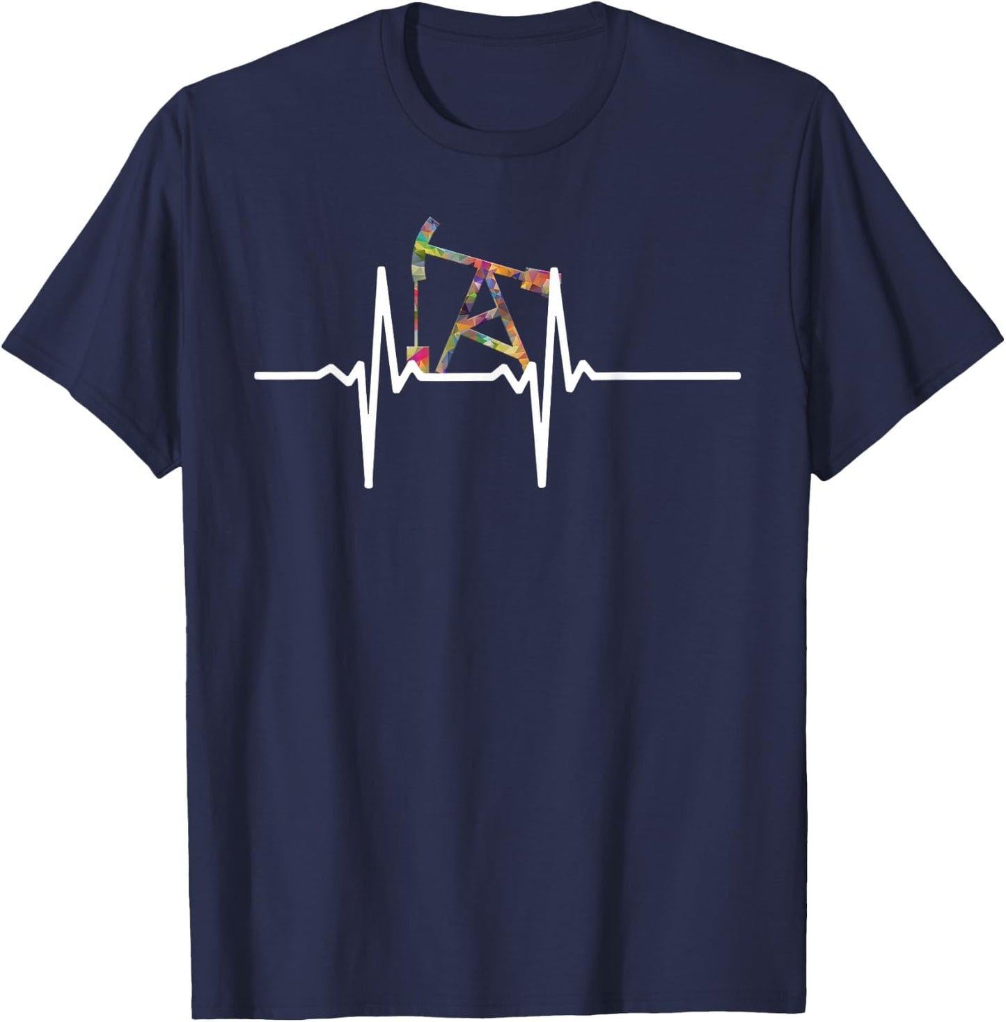 Oilfield Driller, Rig Worker, Heartbeat T-Shirt - T-Shirt | Navy