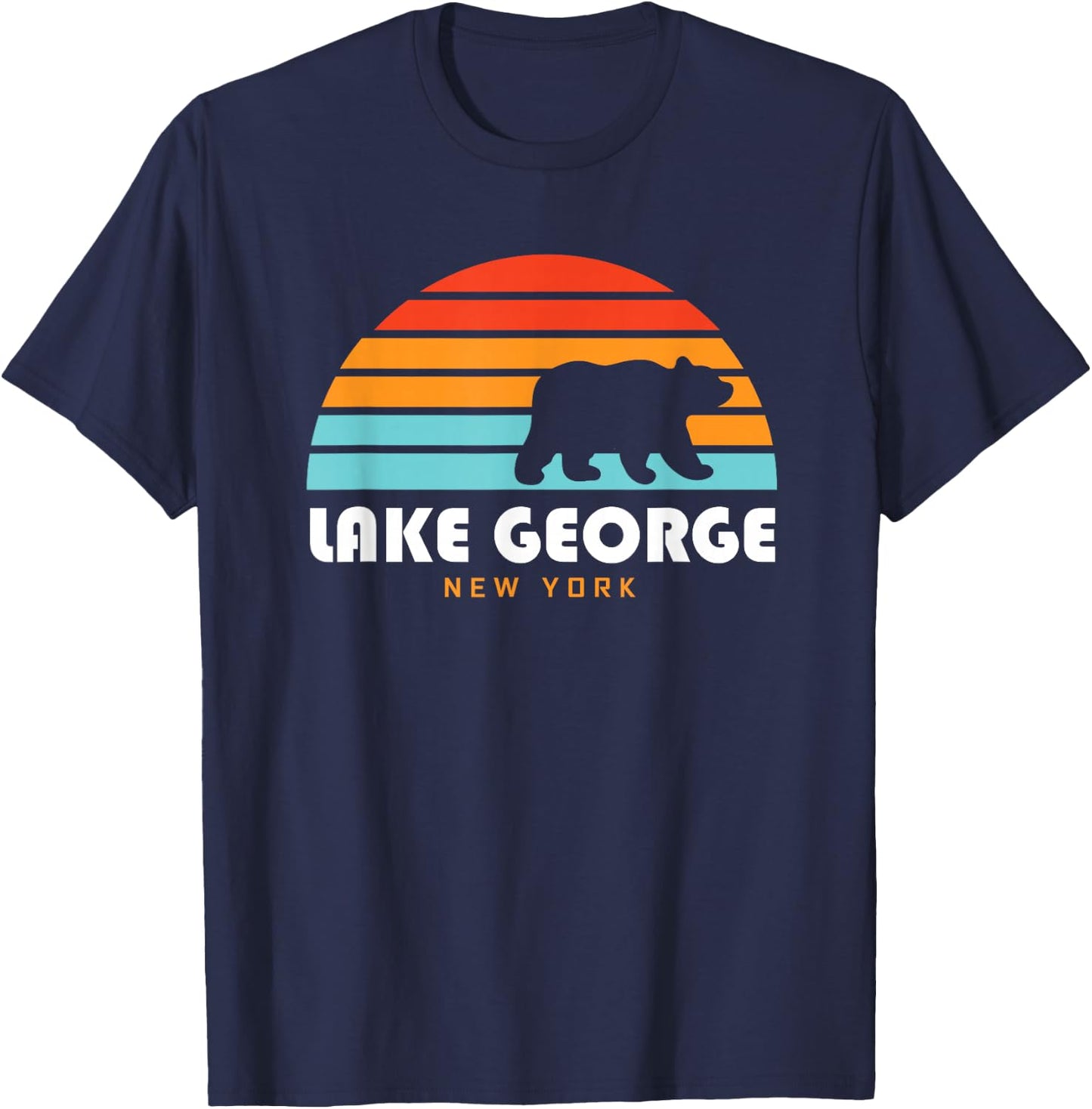 Lake George NY Adirondacks Retro Sunset Bear T-Shirt - T-Shirt | Navy