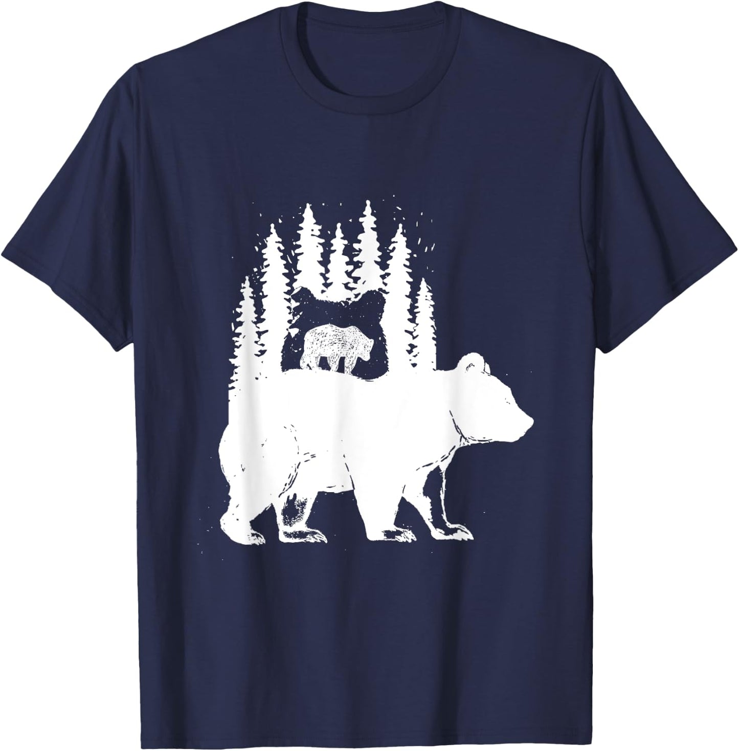 Little Bear Over Bear Unique Silhouette Animal T-Shirt - T-Shirt | Navy
